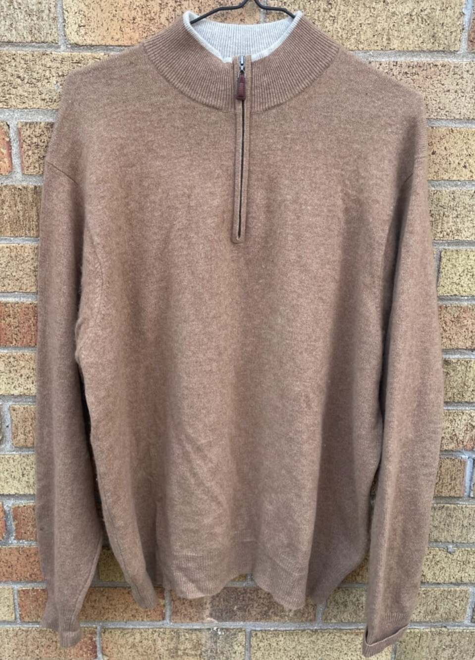 Peter Millar Brown 100% Pure Cashmere 1/4 Zip Pullover Golf Sweater Mens Large